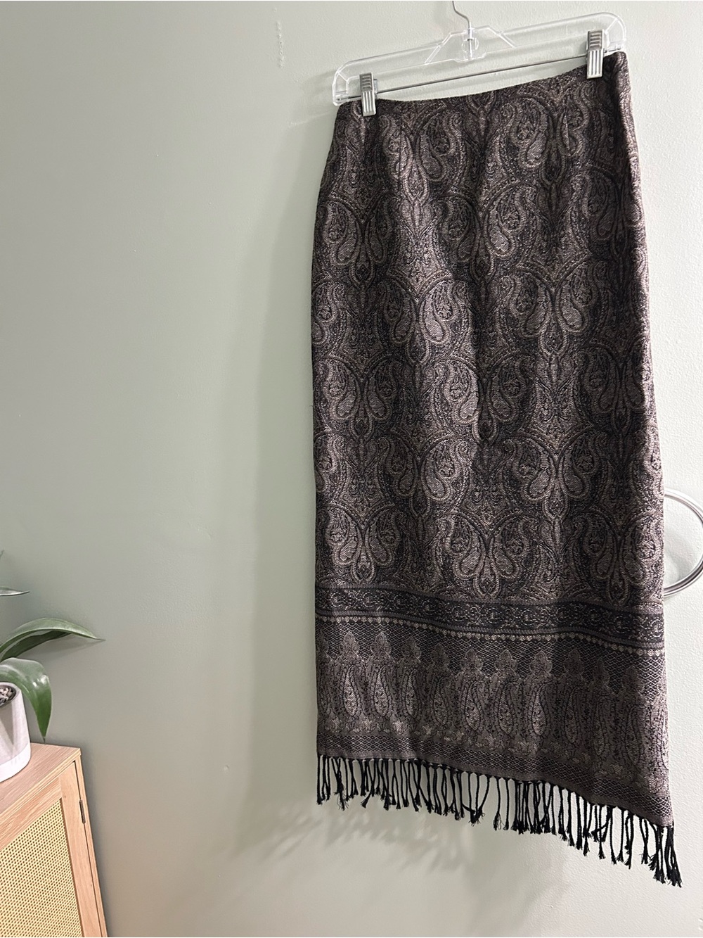 Vintage Talbots paisley wool midi maxi skirt fringe hem stunning